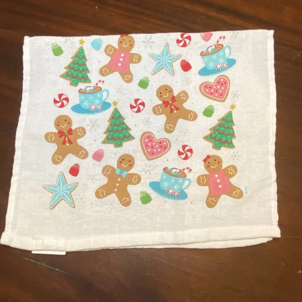Holiday Towel Set- White Cotton- Gingerbread-Christmas-Kitchen